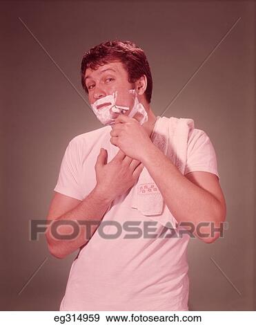 1960S Man White Tee Shirt Shaving View Large Photo Image Stock Photo - 1960S Man White Tee Shirt Shaving. Fotosearch