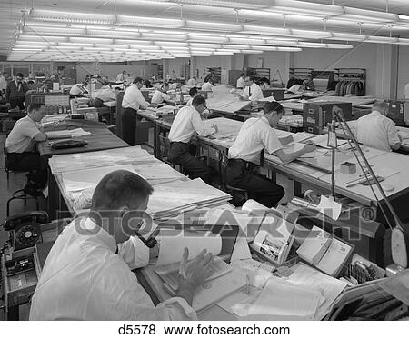 1960S Men In Engineering Office At Drafting Tables View Large Photo Image Stock Photo - 1960S Men In Engineering Office At Drafting Tables . Fotosearch