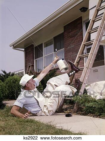 1960S Painter Shouting After Fall From Ladder At House Outdoor Man Injury Lawsuit View Large Photo Image Stock Image - 1960S Painter Shouting After Fall From Ladder At House Outdoor Man Injury Lawsuit. Fotosearch