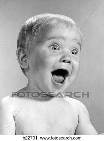 1960S Portrait Baby With Eyes & Mouth Wide Open View Large Photo Image Stock Image - 1960S Portrait Baby With Eyes & Mouth Wide Open . Fotosearch