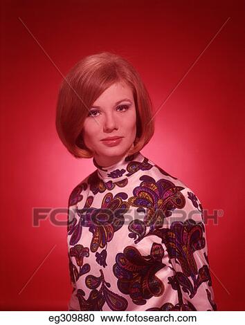 Stock Image - 1960S Portrait Of Woman Wearing Pucci Type Print Blouse. Fotosearch