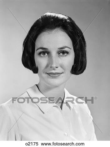 Stock Photography - 1960S Portrait Young Brunette Woman Half Smile Retro . Fotosearch