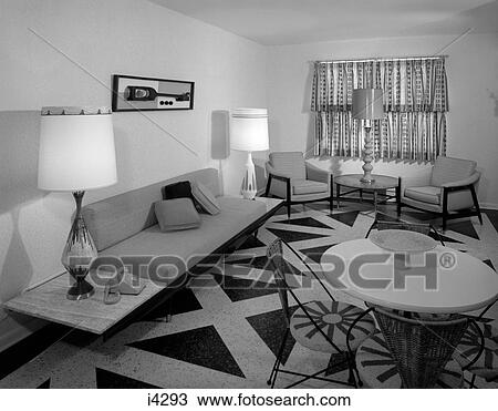 1960S Rec Room Interior With Geometric Patterned Linoleum View Large Photo Image Stock Image - 1960S Rec Room Interior With Geometric Patterned Linoleum . Fotosearch