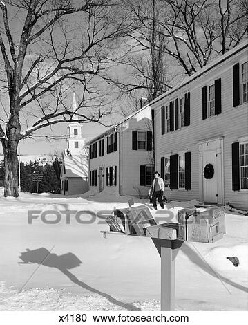 1960S Rural Mailbox In Front Of Home In Snow Piled With Christmas Gifts View Large Photo Image Stock Image - 1960S Rural Mailbox In Front Of Home In Snow Piled With Christmas Gifts . Fotosearch