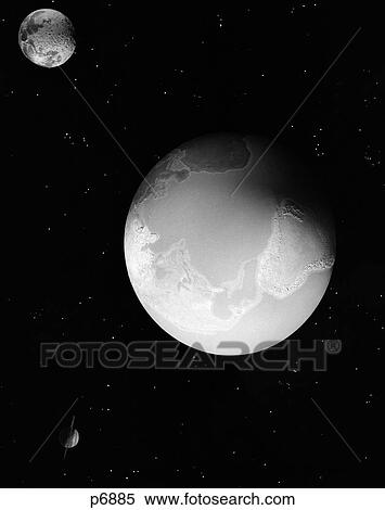 Stock Photography - 1960S Shot Of Earth 1 4 In Darkness & Moon Off In Distance . Fotosearch