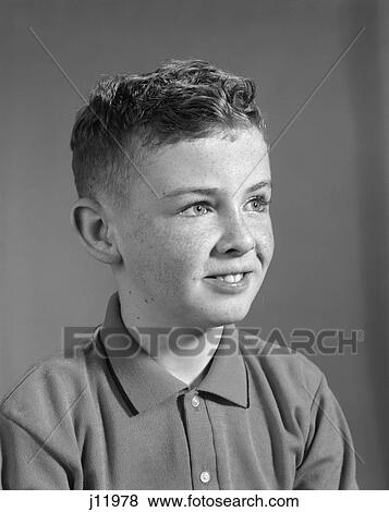 1960S Smiling Boy 3 4 Profile Portrait School Photo View Large Photo Image Stock Photo - 1960S Smiling Boy 3 4 Profile Portrait School Photo . Fotosearch