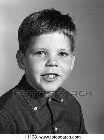 Stock Photo - 1960S Smiling Boy Portait Button Down Collar School Photo . Fotosearch