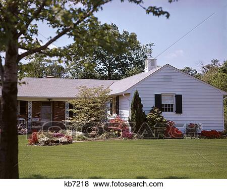1960S Spring Scene One Story Family Ranch House Home View Large Photo Image Stock Photo - 1960S Spring Scene One Story Family Ranch House Home. Fotosearch