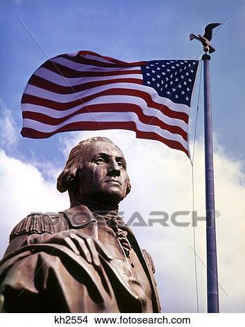1960S Statue President George Washington Blue Sky American Flag Usa United States Patriotic Patriotism Flags Retro Vintage View Large Photo Image Picture - 1960S Statue President George Washington Blue Sky American Flag Usa United States Patriotic Patriotism Flags Retro Vintage . Fotosearch