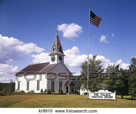 1960S Village Meeting House White Building Sugar Hill Nh American Flag Smalltown View Large Photo Image Stock Image - 1960S Village Meeting House White Building Sugar Hill Nh American Flag Smalltown . Fotosearch