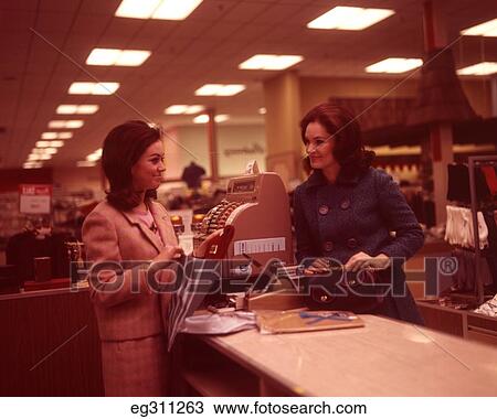 1960S Woman At Cashier Counter Department Store View Large Photo Image Stock Image - 1960S Woman At Cashier Counter Department Store. Fotosearch