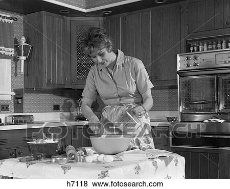 1960S Woman Household Prepare Food Mix Kitchen View Large Photo Image Stock Photo - 1960S Woman Household Prepare Food Mix Kitchen. Fotosearch