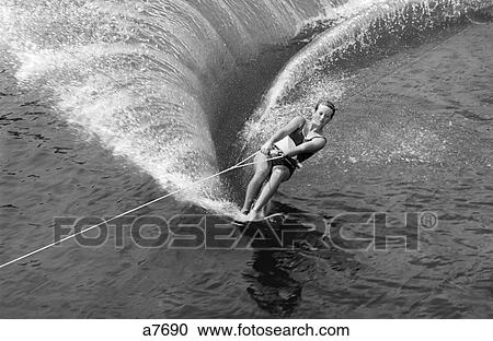 1960S Woman On Waterskis View Large Photo Image Stock Image - 1960S Woman On Waterskis . Fotosearch