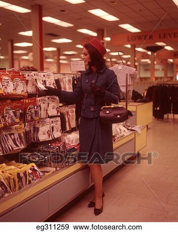 1960S Woman Shopping Department Store View Large Photo Image Stock Photo - 1960S Woman Shopping Department Store. Fotosearch