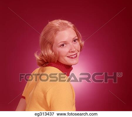196Os Head And Shoulders Portrait Smiling Blond Woman View Large Photo Image Stock Photo - 196Os Head And Shoulders Portrait Smiling Blond Woman . Fotosearch
