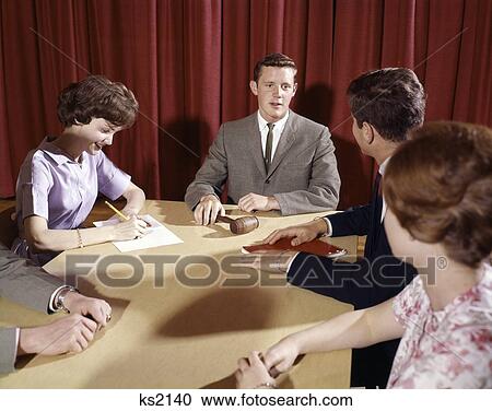 Stock Image - College Students Meeting Council 1960 1960S Retro. Fotosearch