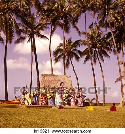 Hula Show Honolulu Natives Hawaii Palm Trees 1960 1960S 1970 1970S Retro Grass Skirts Dancers Local Color  View Large Photo Image Stock Image - Hula Show Honolulu Natives Hawaii Palm Trees 1960 1960S 1970 1970S Retro Grass Skirts Dancers Local Color . Fotosearch