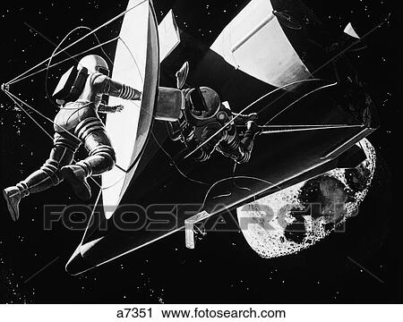 Illustration 1960S Weightless Astronauts Eva Extravehicular Activity Assembling Reflector For Space Station Science Sci-Fi Moon View Large Photo Image Stock Image - Illustration 1960S Weightless Astronauts Eva Extravehicular Activity Assembling Reflector For Space Station Science Sci-Fi Moon. Fotosearch