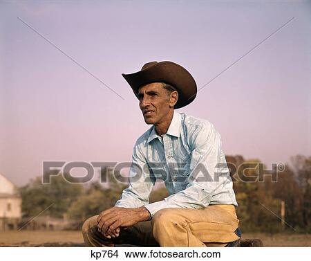 Picture - Portrait Man Cowboy Hat Farm 1960 1960S Retro. Fotosearch