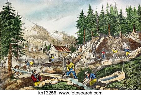 1800s currier & ives ™ ™ color engraving of the gold mining fields in california circa 1848 1849 View Large Photo Image Stock Photograph - 1800s currier & ives ™ ™ color engraving of the gold mining fields in california circa 1848 1849. Fotosearch