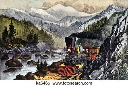 Stock Photography - 1800s the route to california truckee river sierra-nevada currier & ives ™ ™ print - 1871. Fotosearch
