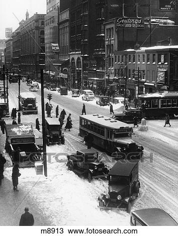 1930s 1935 snowy philadelphia city street in winter View Large Photo Image Stock Image - 1930s 1935 snowy philadelphia city street in winter. Fotosearch