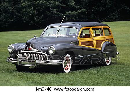 Stock Photograph - 1950s buick wood-bodied roadmaster estate station wagon. Fotosearch