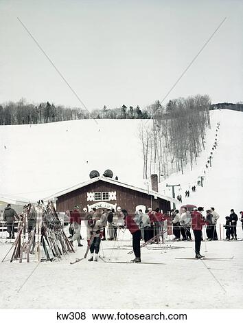 1950s skiers at alpine lift mount mt mansfield vermont View Large Photo Image Stock Photo - 1950s skiers at alpine lift mount mt mansfield vermont. Fotosearch