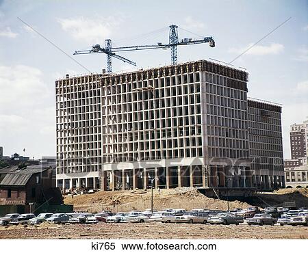 Stock Photography - 1960s apartment building construction second & walnut streets philadelphia society hill reconstruction. Fotosearch