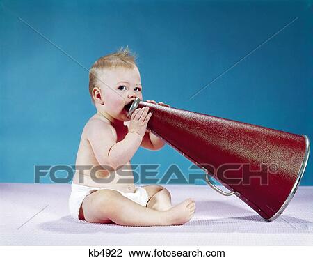 1960s baby holding speaking into a large megaphone View Large Photo Image Stock Image - 1960s baby holding speaking into a large megaphone. Fotosearch