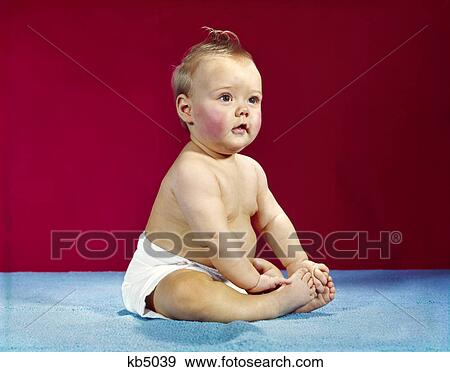 Stock Photo - 1960s baby in diaper. Fotosearch