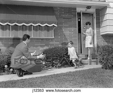 1960s family child running to greet father mother sidewalk View Large Photo Image Stock Image - 1960s family child running to greet father mother sidewalk. Fotosearch