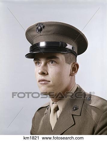 1960s head shoulders portrait young man wearing marine uniform soldier View Large Photo Image Stock Image - 1960s head shoulders portrait young man wearing marine uniform soldier. Fotosearch
