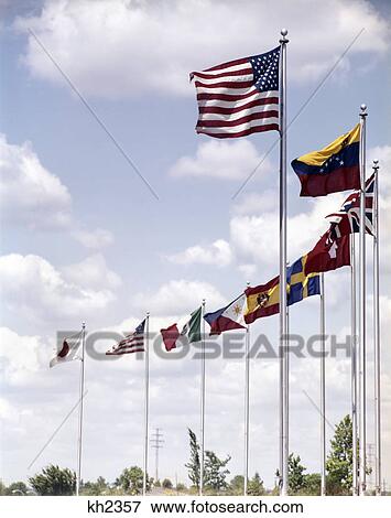 1960s international flags with prominent american flag in foreground View Large Photo Image Stock Photo - 1960s international flags with prominent american flag in foreground. Fotosearch