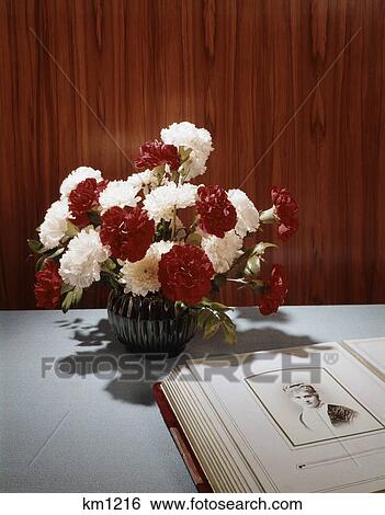 1960s still life bouquet red white carnations antique family album photo of woman View Large Photo Image Stock Photograph - 1960s still life bouquet red white carnations antique family album photo of woman. Fotosearch