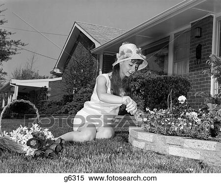1960s woman garden hat View Large Photo Image Stock Photography - 1960s woman garden hat. Fotosearch