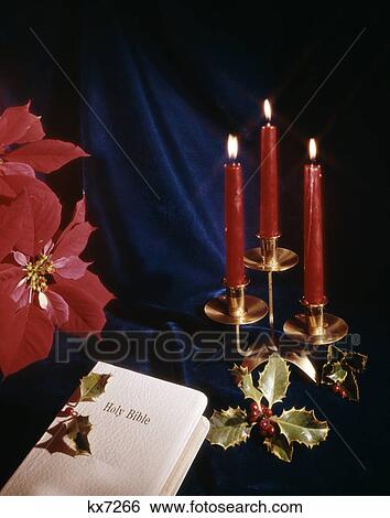 1970s bible candles holly poinsettia View Large Photo Image Stock Photograph - 1970s bible candles holly poinsettia. Fotosearch