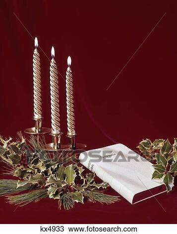 1970s bible candles holly View Large Photo Image Stock Image - 1970s bible candles holly. Fotosearch