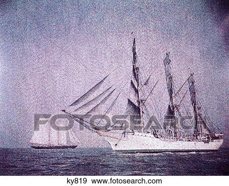 1970s danish training tall ship denmark also 3 masted atlantic on horizon sailing texture filter special effect View Large Photo Image Stock Photo - 1970s danish training tall ship denmark also 3 masted atlantic on horizon sailing texture filter special effect. Fotosearch