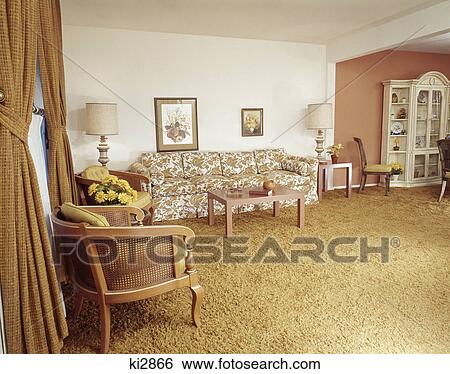 1970s orange and yellow living room interior View Large Photo Image Stock Photograph - 1970s orange and yellow living room interior. Fotosearch