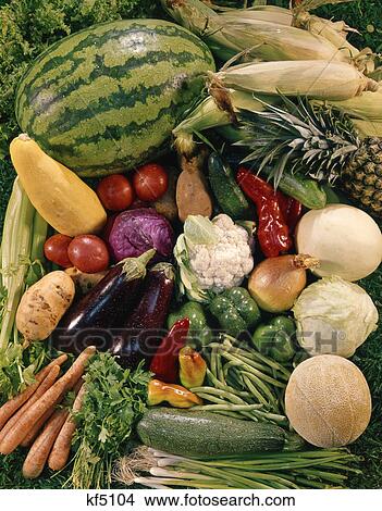 1970s overall pattern display of fresh fruit and vegetables View Large Photo Image Picture - 1970s overall pattern display of fresh fruit and vegetables. Fotosearch