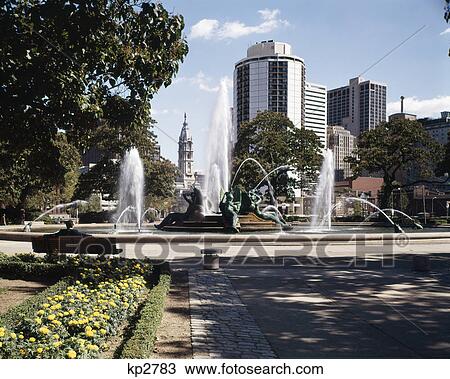 1970s philadelphia pa swann memorial fountain at logan circle city hall in background View Large Photo Image Stock Image - 1970s philadelphia pa swann memorial fountain at logan circle city hall in background. Fotosearch