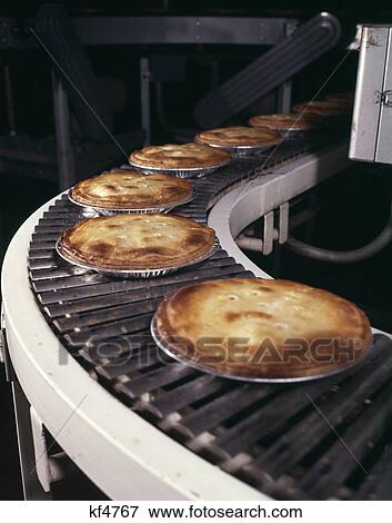 1970s pies on conveyor in bakery View Large Photo Image Stock Photo - 1970s pies on conveyor in bakery. Fotosearch