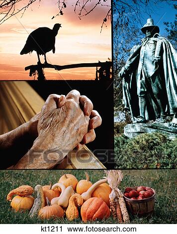 1970s thanksgiving montage turkey hands praying pilgrim statue harvest pumpkins View Large Photo Image Stock Image - 1970s thanksgiving montage turkey hands praying pilgrim statue harvest pumpkins. Fotosearch