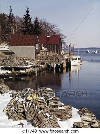 1970s winter scenic lobster traps with snow in back cover new harbor maine View Large Photo Image Stock Photo - 1970s winter scenic lobster traps with snow in back cover new harbor maine. Fotosearch