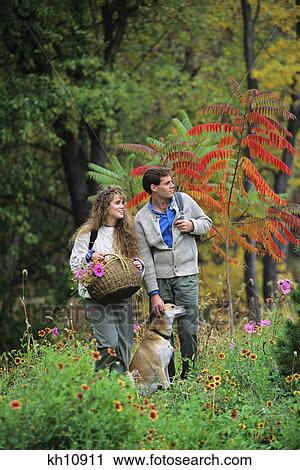 1980s hiking couple wearing backpacks with dog View Large Photo Image Stock Image - 1980s hiking couple wearing backpacks with dog. Fotosearch
