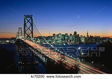 1980s san francisco and oakland bay bridge at night san francisco, california View Large Photo Image Stock Image - 1980s san francisco and oakland bay bridge at night san francisco, california. Fotosearch