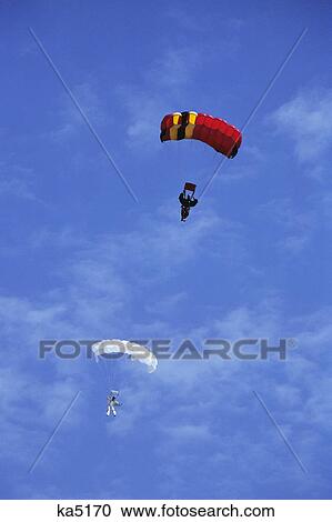 1980s two people parachutes open at end of skydive View Large Photo Image Stock Image - 1980s two people parachutes open at end of skydive. Fotosearch
