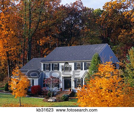 1990s two story house in autumn View Large Photo Image Stock Image - 1990s two story house in autumn. Fotosearch