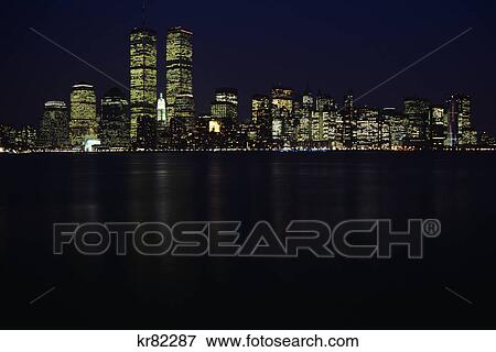 1990s world trade towers downtown skyline new york city new york View Large Photo Image Stock Photo - 1990s world trade towers downtown skyline new york city new york. Fotosearch